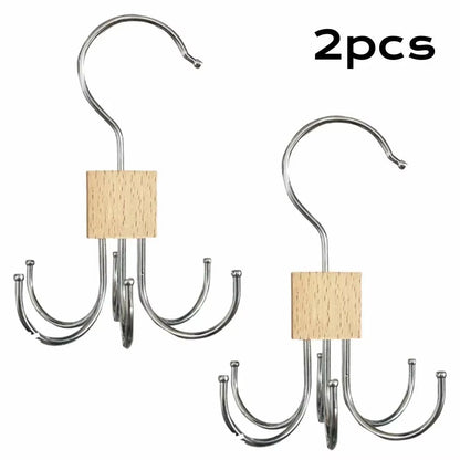 360 Rotating MultiClaw Storage Hanger  Metal  Wood Organizer For Bags Belts Ties  Scarves 10
