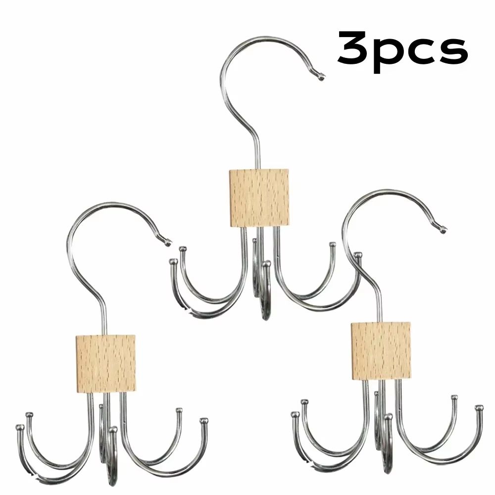 360 Rotating MultiClaw Storage Hanger  Metal  Wood Organizer For Bags Belts Ties  Scarves 11