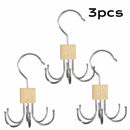 360 Rotating MultiClaw Storage Hanger  Metal  Wood Organizer For Bags Belts Ties  Scarves 11