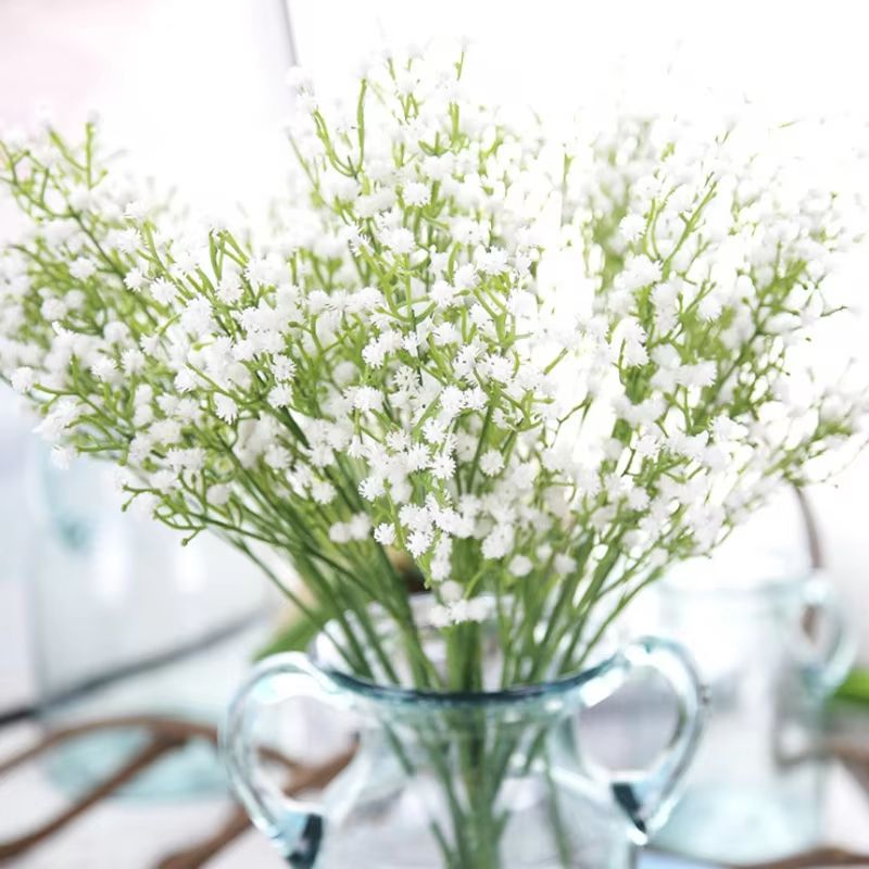 Elegant White Gypsophila Artificial Bouquet  Decorative Bridal  Home Accessory With Vase Filler Opt 1