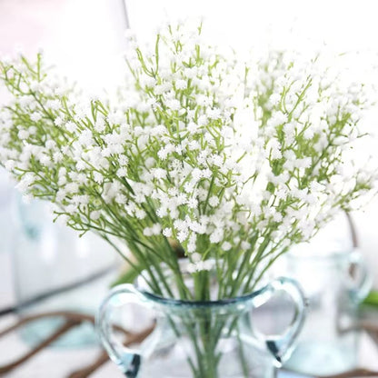 Elegant White Gypsophila Artificial Bouquet  Decorative Bridal  Home Accessory With Vase Filler Opt 1