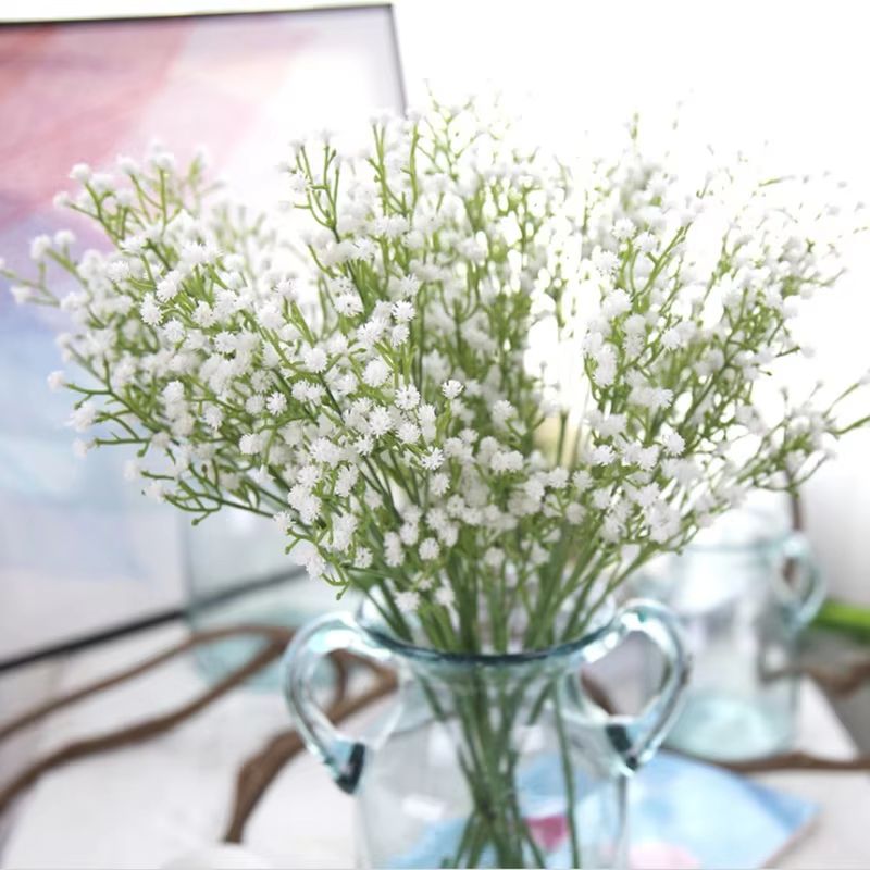Elegant White Gypsophila Artificial Bouquet  Decorative Bridal  Home Accessory With Vase Filler Opt 2