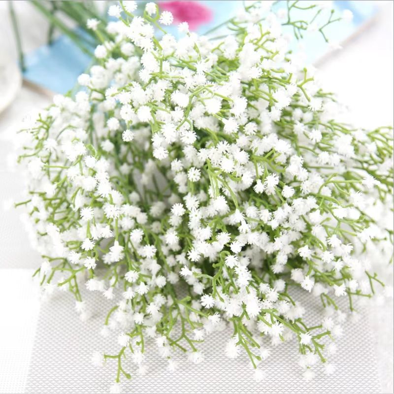 Elegant White Gypsophila Artificial Bouquet  Decorative Bridal  Home Accessory With Vase Filler Opt 3