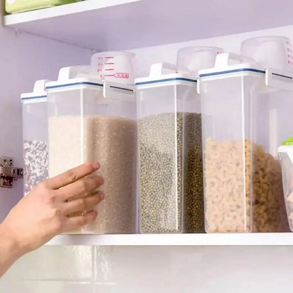 Kitchen Food Storage Canister with Measuring Cup, Moisture Proof Rice and Grains Container, Dust Proof Organizer