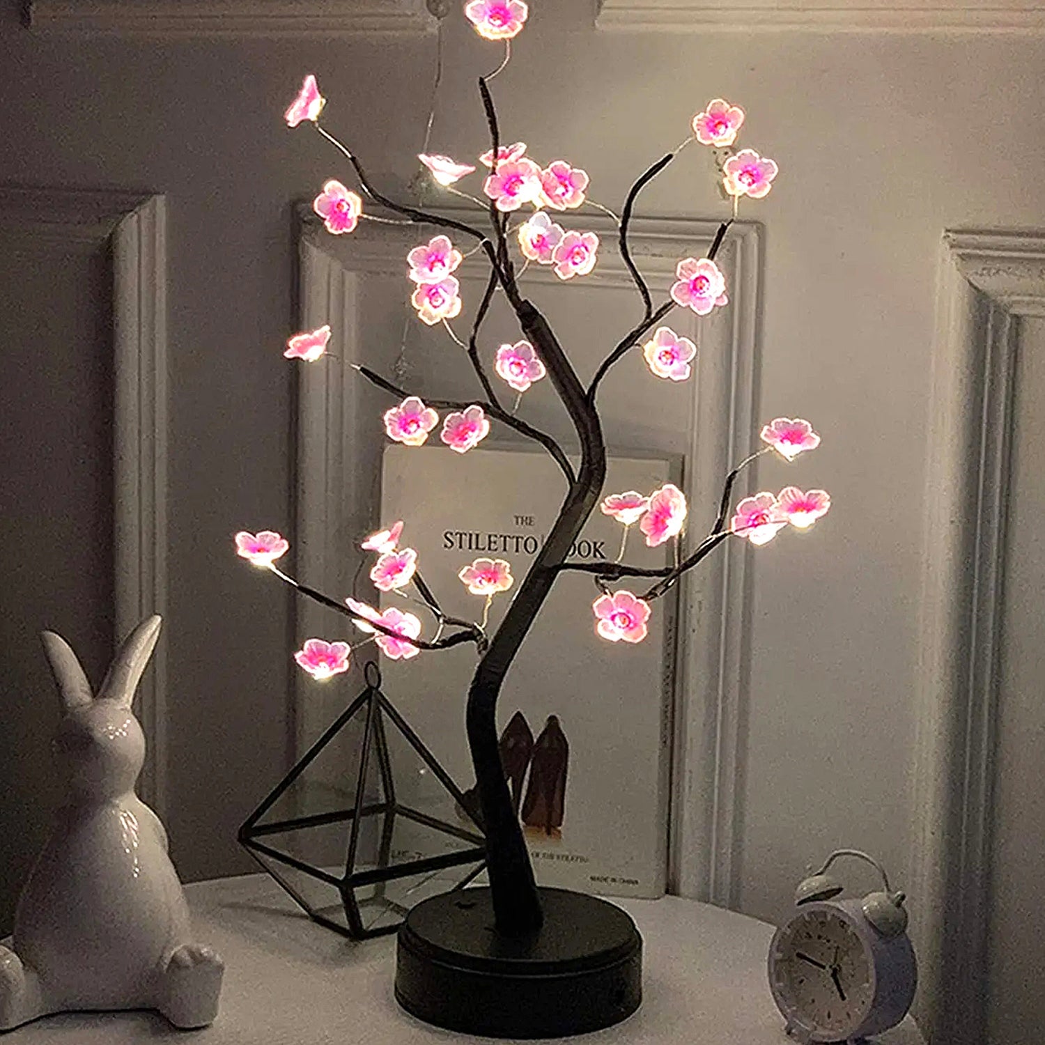 Touch Switch Table Tree Night Light, Desktop Tree LED Lamp, Artificial Bonsai Cherry Blossom