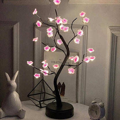 Touch Switch Table Tree Night Light, Desktop Tree LED Lamp, Artificial Bonsai Cherry Blossom