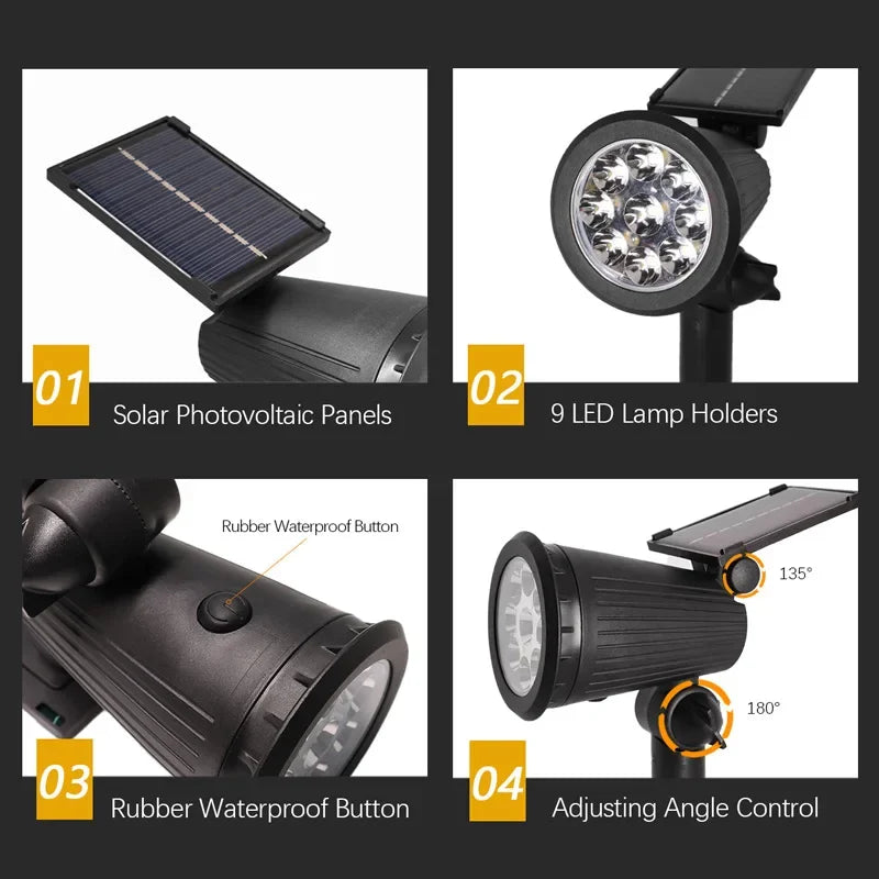 Solar Garden Lights, LED Spotlights, Outdoor Waterproof Lighting, Landscape Pathway Lawn Lamp