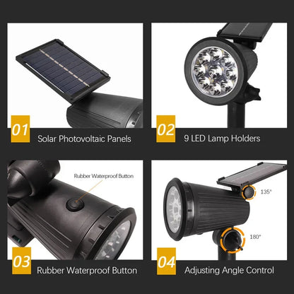Solar Garden Lights, LED Spotlights, Outdoor Waterproof Lighting, Landscape Pathway Lawn Lamp
