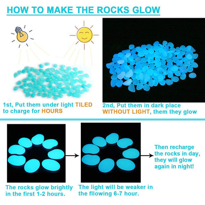 Glow In The Dark Garden Pebbles, Decorative Luminous Stones, DIY Fairy Garden Rocks, Yard and Walkway Decor