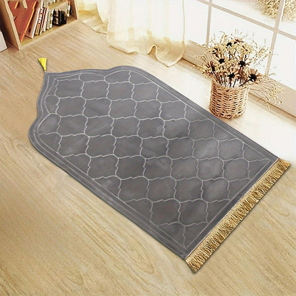 Flannel Plush Prayer Mat, Thickened Irregular Mat with Tassel, Soft Printed Prayer Rug