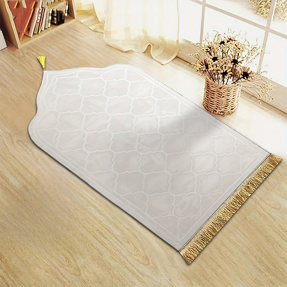 Flannel Plush Prayer Mat, Thickened Irregular Mat with Tassel, Soft Printed Prayer Rug