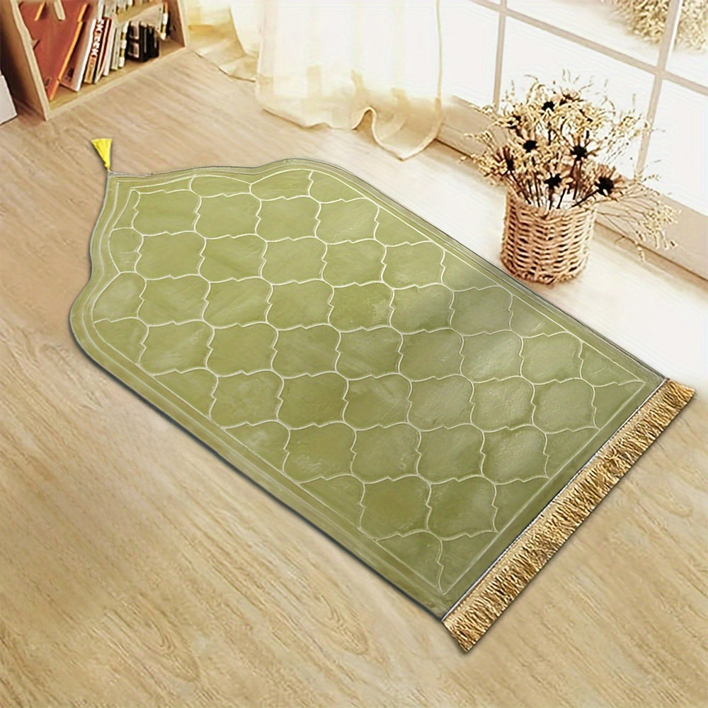 Flannel Plush Prayer Mat, Thickened Irregular Mat with Tassel, Soft Printed Prayer Rug