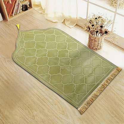 Flannel Plush Prayer Mat, Thickened Irregular Mat with Tassel, Soft Printed Prayer Rug