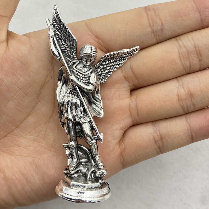 Sacred Angel Michael's Sculpture, Zinc Alloy Statue, Saint Michael Archangel Figurine for Home Desk Decor