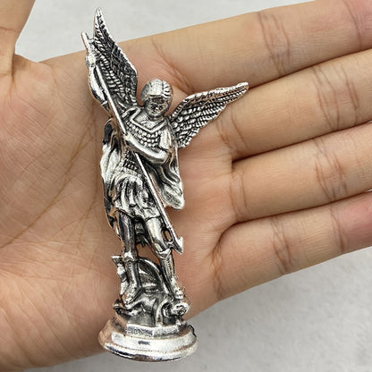 Sacred Angel Michael's Sculpture, Zinc Alloy Statue, Saint Michael Archangel Figurine for Home Desk Decor