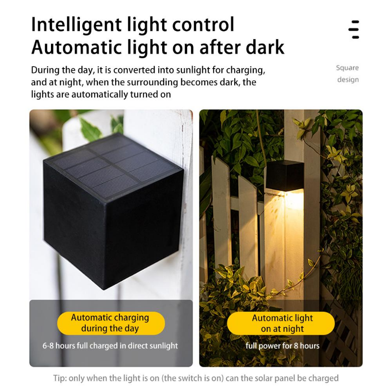 LED Solar Light Outdoor Garden, Square Wall Lamp, Outdoor Courtyard Garden Fence Lighting Wall Decoration Lamp