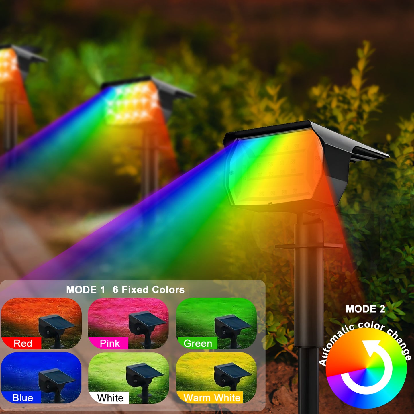 Solar Landscape Spot Powered Wall Lights RGB Solar Spotlight Outdoor Waterproof Color Change Garden 4