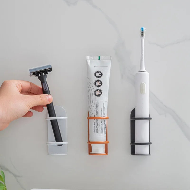 Punch Free Traceless Wall Mounted Toothbrush Holder Electric Razor Holder Bathroom Storage Shelf Or 2