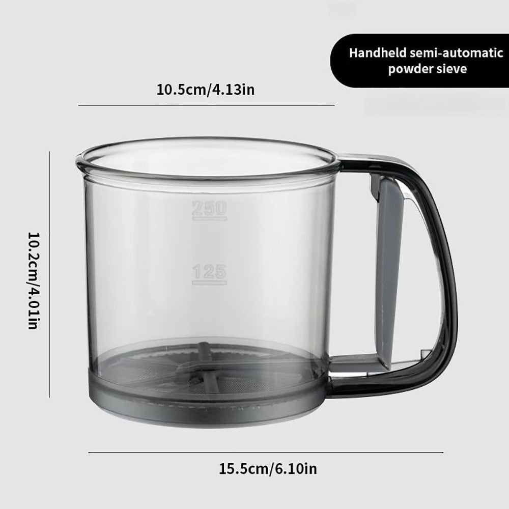 Plastic Sifter with Tray, Fine Mesh Flour Sifter, One Hand Press Baking Tool, Powdered Sugar Kitchen Cake Filter