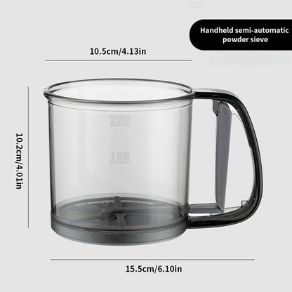 Plastic Sifter with Tray, Fine Mesh Flour Sifter, One Hand Press Baking Tool, Powdered Sugar Kitchen Cake Filter