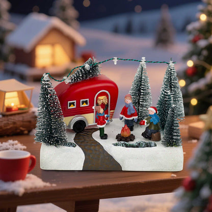LED Light up Village Collection, Christmas Camper Scene Caravan Figurine, Indoor Table Decor, Festive Holiday Home