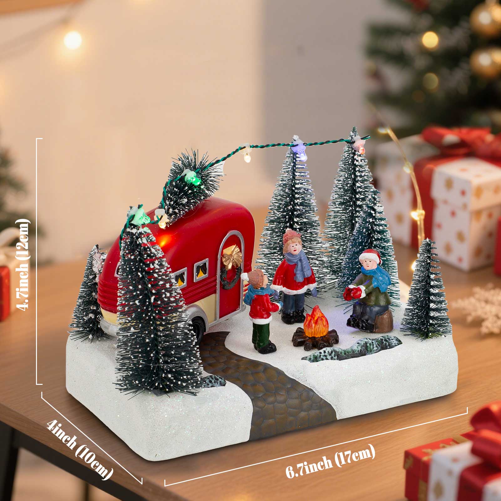 LED Light up Village Collection, Christmas Camper Scene Caravan Figurine, Indoor Table Decor, Festive Holiday Home