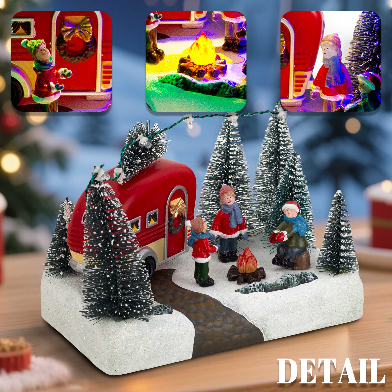 LED Light up Village Collection, Christmas Camper Scene Caravan Figurine, Indoor Table Decor, Festive Holiday Home