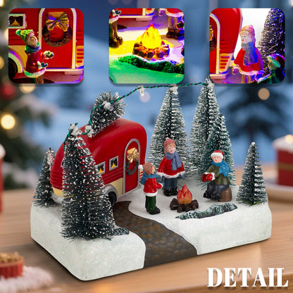 LED Light up Village Collection, Christmas Camper Scene Caravan Figurine, Indoor Table Decor, Festive Holiday Home