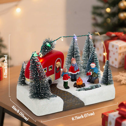 LED Light up Village Collection, Christmas Camper Scene Caravan Figurine, Indoor Table Decor, Festive Holiday Home