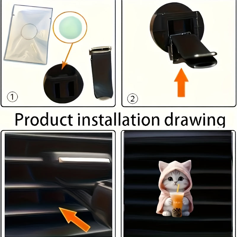 Cute cat acrylic car aromatherapy, long-lasting fragrance vent clip, decorative aromatherapy for car