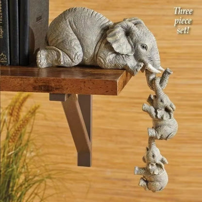 Elephant Hug Resin Figurine Set – 3-Piece Miniature Home Decor Gift