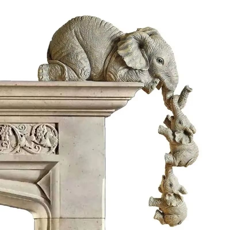Elephant Hug Resin Figurine Set  3Piece Miniature Home Decor Gift 2