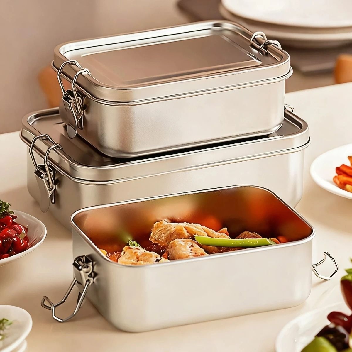 304 Stainless Steel Bento Box Portable Metal Lunch Box for Kids and Adults with Lockable Clips