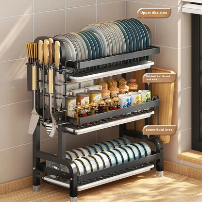 Kitchen Bowl and Chopstick Storage Rack with Drain Tray and Multifunctional Organizer