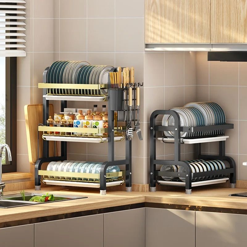 Kitchen Bowl And Chopstick Storage Rack With Drain Tray And Multifunctional Organizer 1