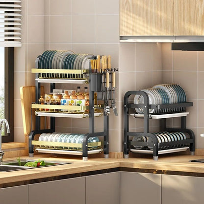 Kitchen Bowl And Chopstick Storage Rack With Drain Tray And Multifunctional Organizer 1
