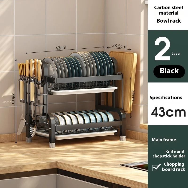 Kitchen Bowl And Chopstick Storage Rack With Drain Tray And Multifunctional Organizer 5
