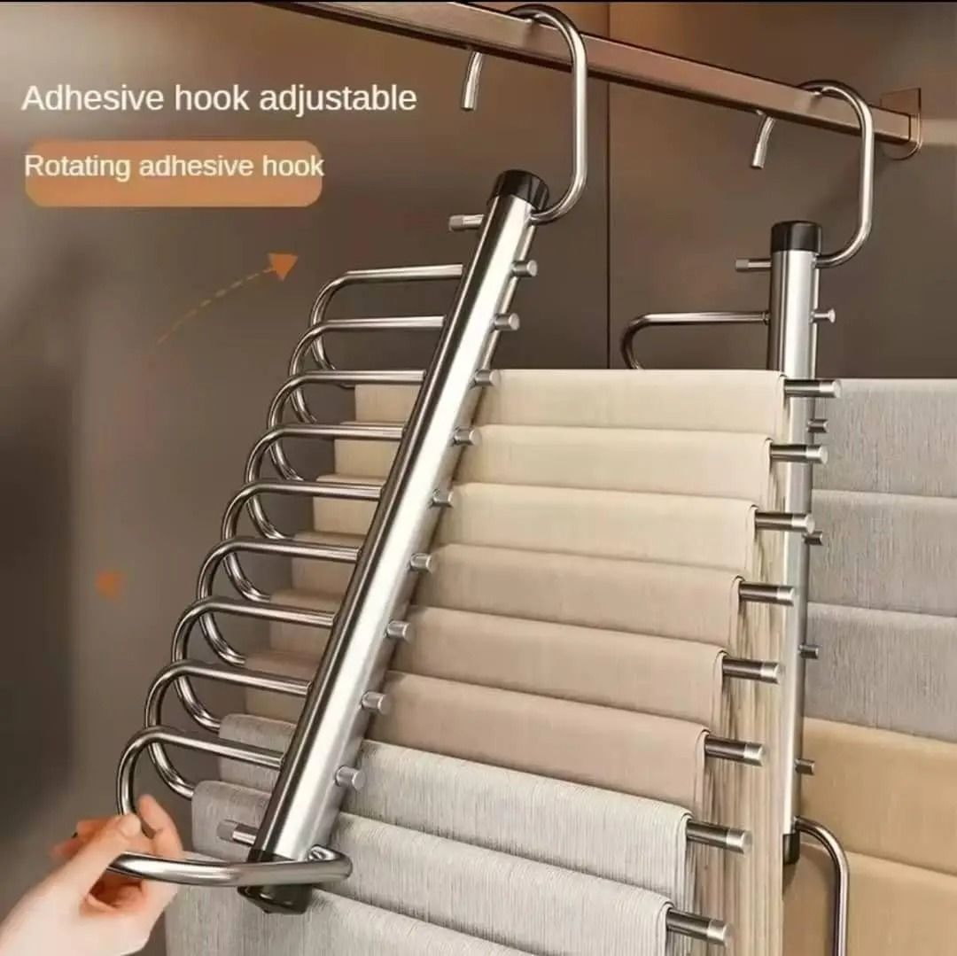 Folding Multi Layer Stainless Steel Pants Hanger Space Saving Clothes Organizer For Wardrobe 3