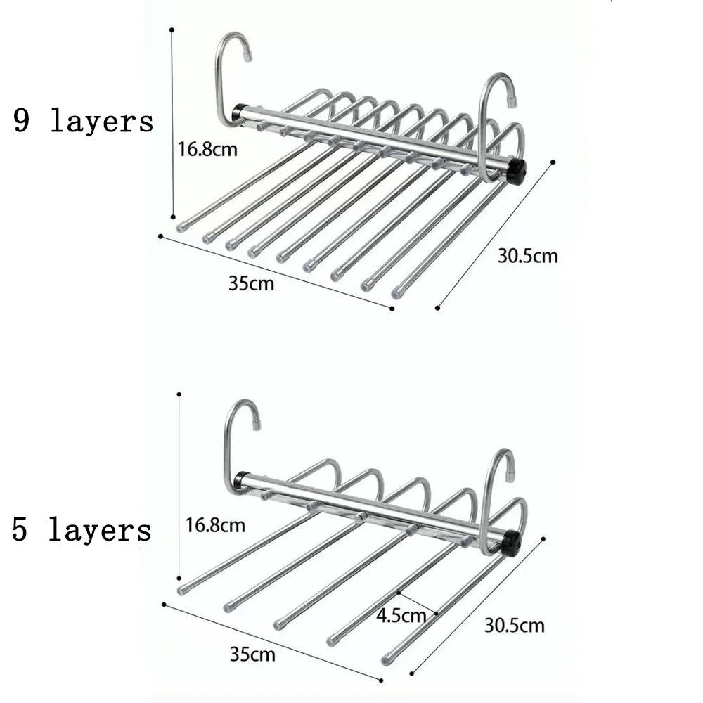 Folding Multi Layer Stainless Steel Pants Hanger Space Saving Clothes Organizer For Wardrobe 4