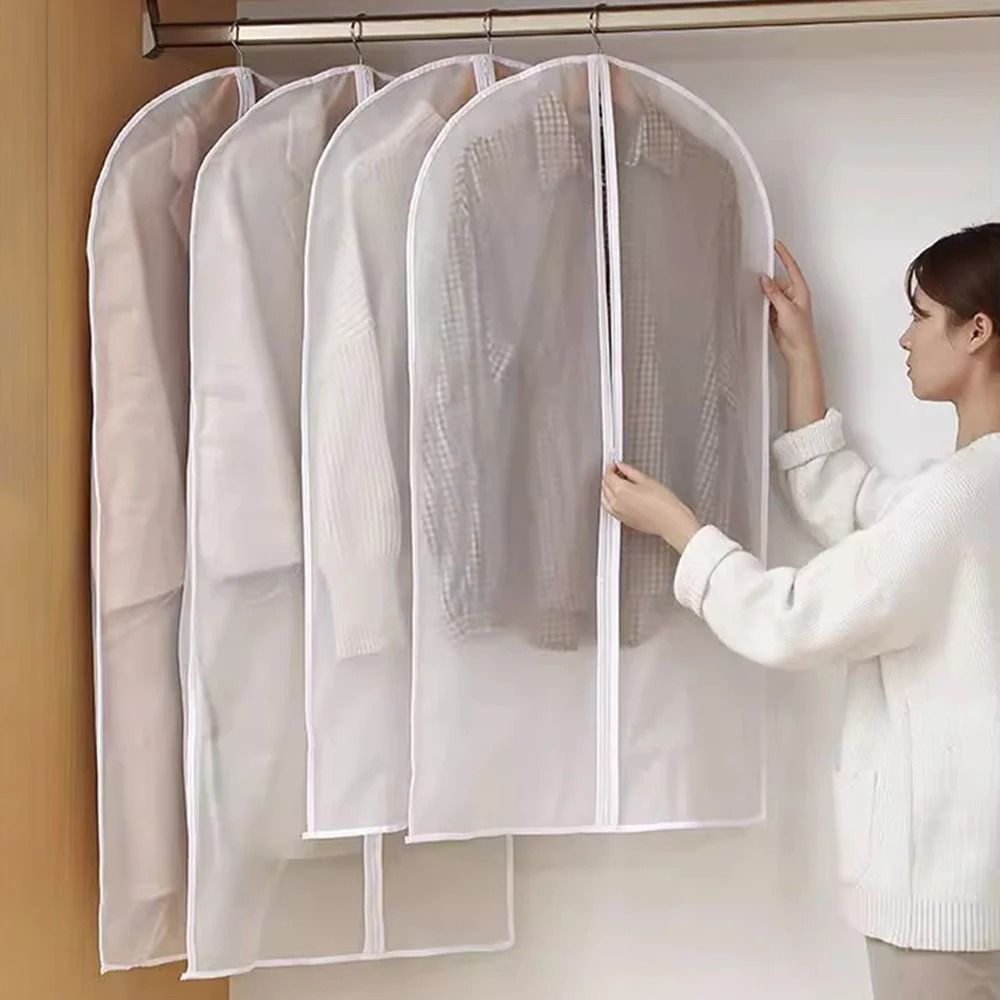 5pcs Transparent Clothes Dust Cover Waterproof Moisture Resistant Dustproof Breathable Hanging Stor 2