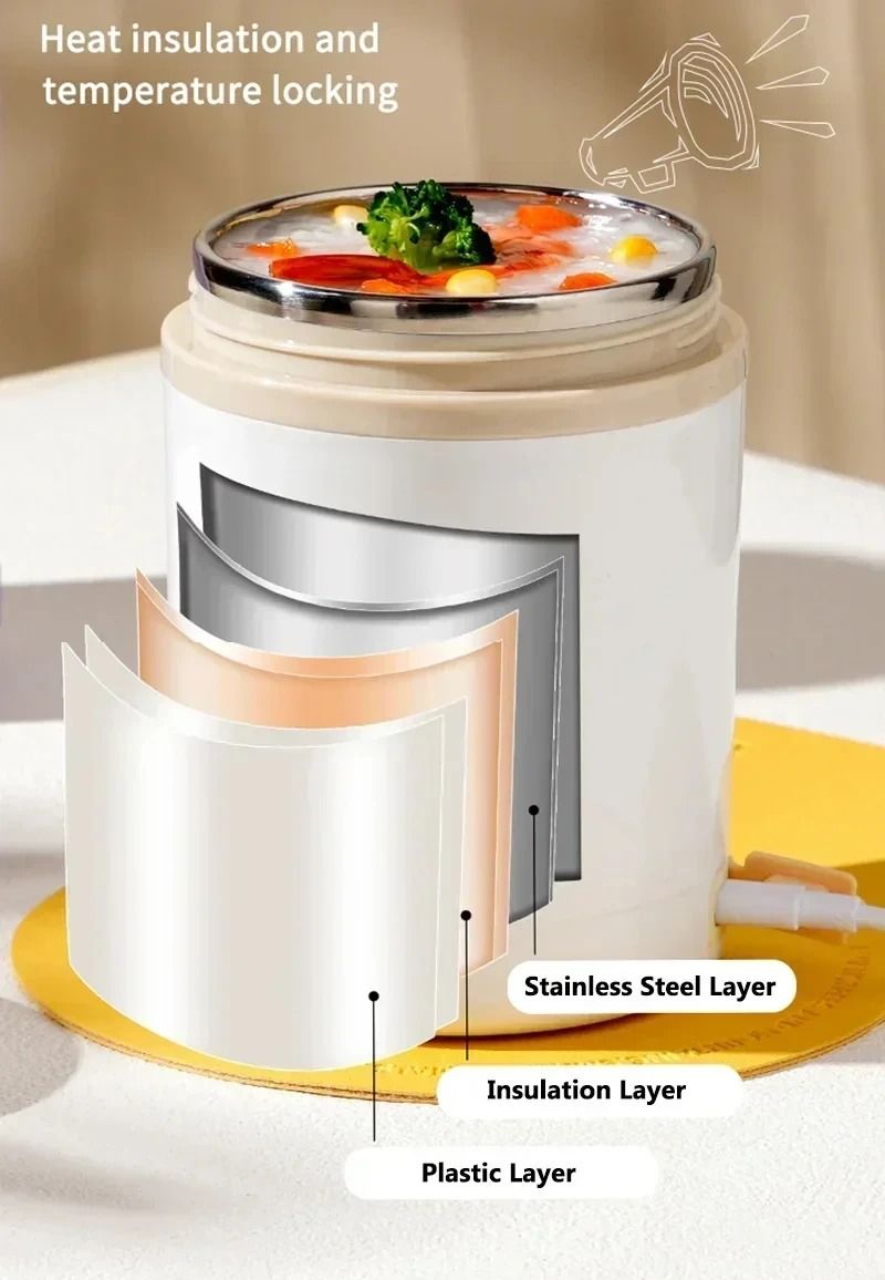 USB Electric Heating Lunch Box 600ml Stainless Steel Food Warmer Portable Food Container 3