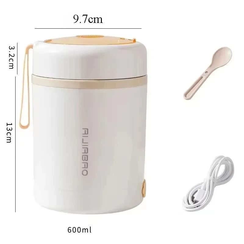 USB Electric Heating Lunch Box 600ml Stainless Steel Food Warmer Portable Food Container 6