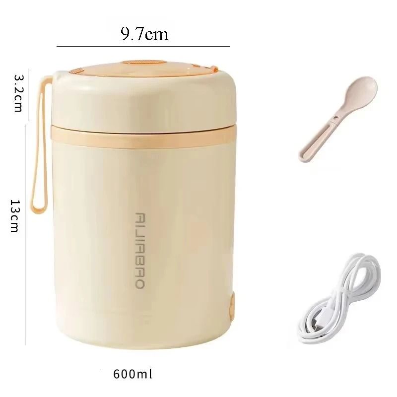 USB Electric Heating Lunch Box 600ml Stainless Steel Food Warmer Portable Food Container 8
