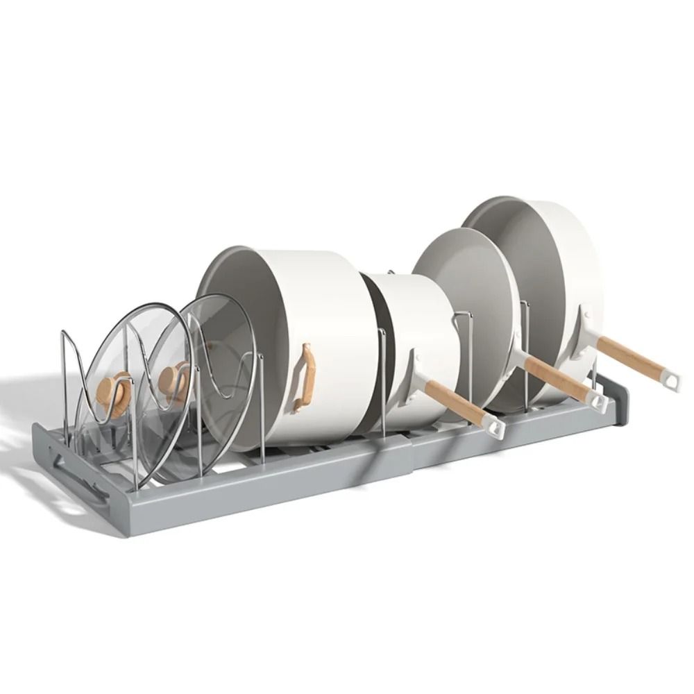 Foldable Kitchen Pot Lid Organizer Rack Adjustable Storage Shelf For Cookware And Utensils 6