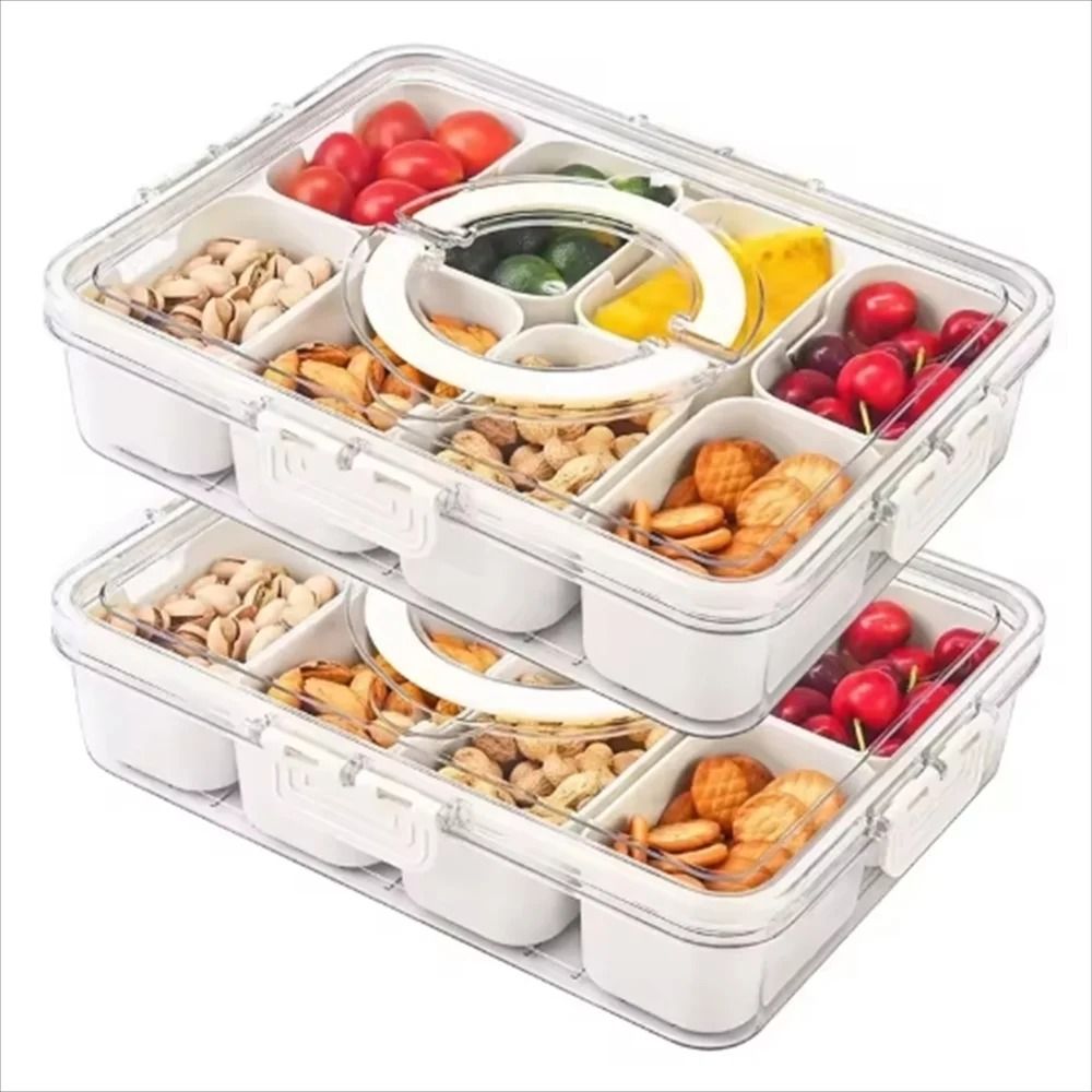 Portable Snack Storage Box 4 Grid and 8 Grid Food Organizer with Lid for Travel and Refrigerator