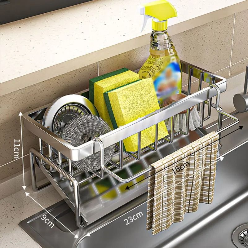 Stainless Steel Kitchen Sink Rack Organizer For Sponge Soap And Towel Storage 7