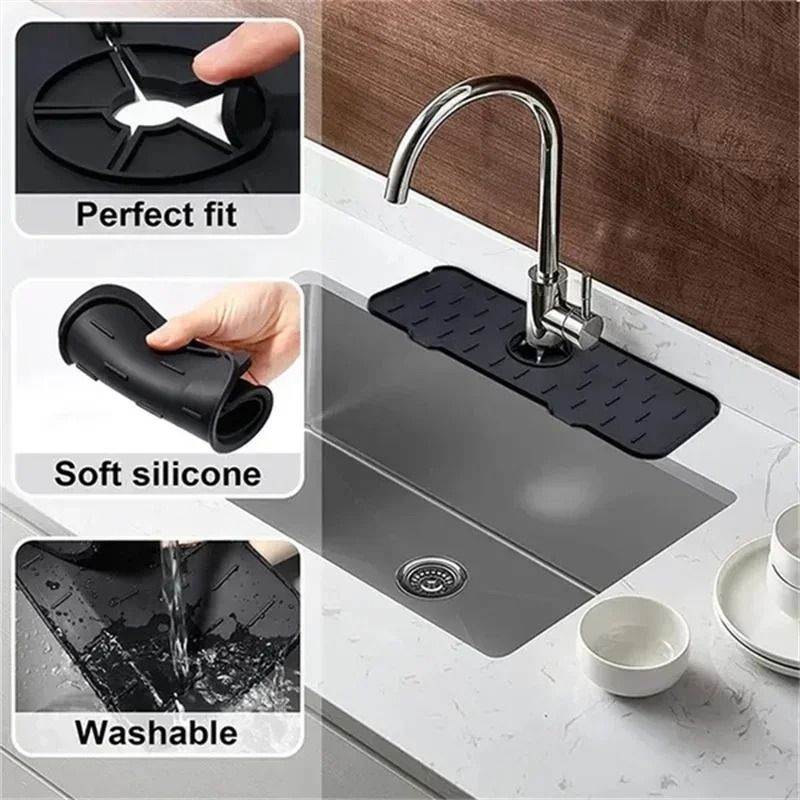 Silicone Faucet Absorbent Pad Shelf Sink Splash Catcher Mat 3