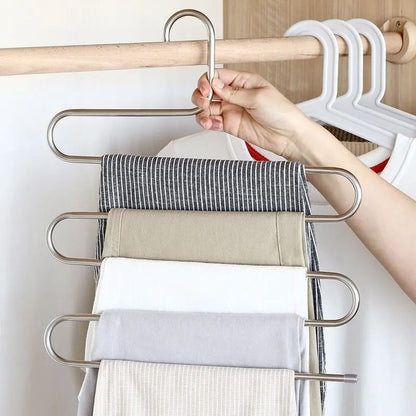 Stainless Steel S-Shaped Multi-Layer Pants Rack Space-Saving Wardrobe Organizer