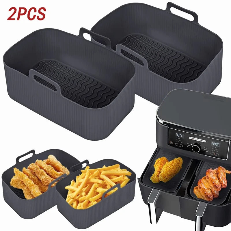 Air Fryer Silicone Tray, Reusable Rectangle Oven Basket, Baking Liner Insert Dish for Fried Chicken, Airfryer Access