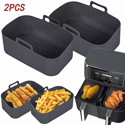 Air Fryer Silicone Tray, Reusable Rectangle Oven Basket, Baking Liner Insert Dish for Fried Chicken, Airfryer Access